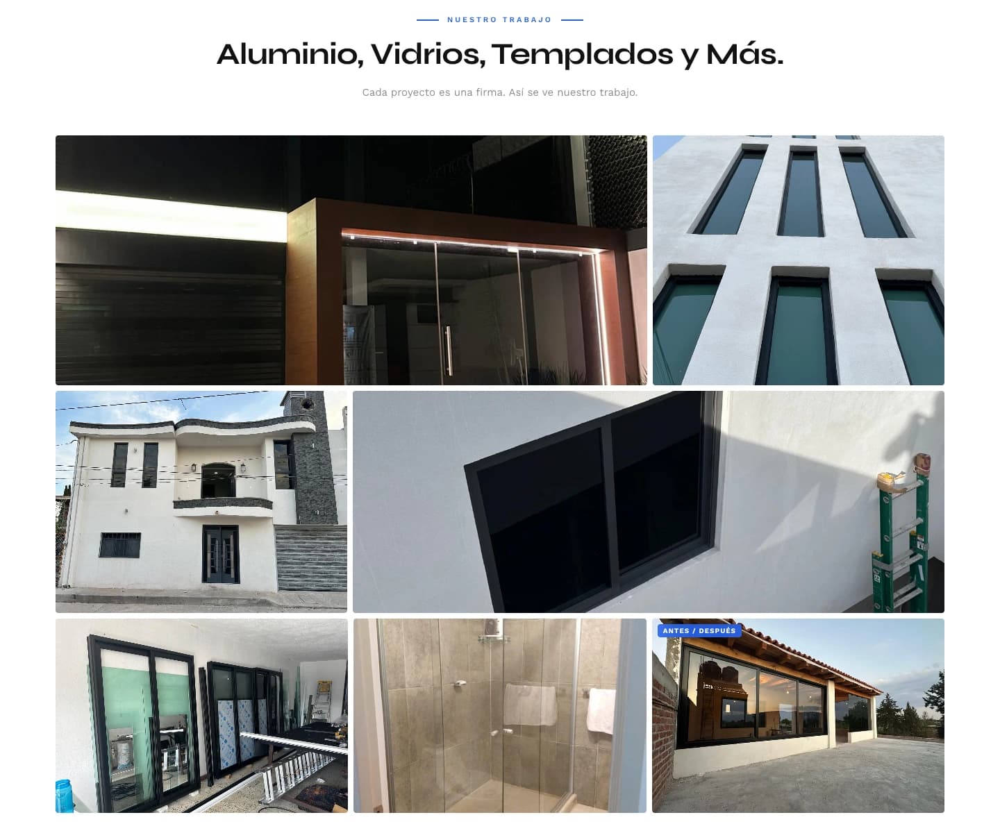 Galería visual de trabajos realizados en aluminio, vidrios y templados.