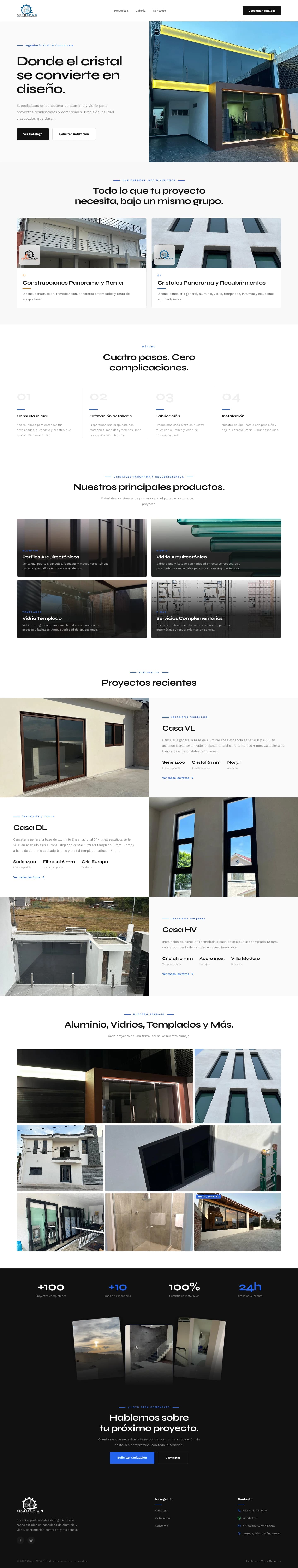 Vista completa optimizada de la landing page de Cristales Panorama.